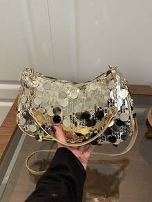 2026新款亮片小众高端手提包，女士礼品托特包单肩斜挎腋下包 - 金色 - 查看 9