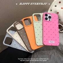 Minimalist Brown Polka Dot Phone Case With "HAPPY DAY" Text, Large Camera Cutout Soft TPU Cover For IPhone - Coffee Brown - View 8