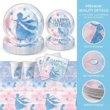 Bộ đồ ăn dùng một lần 51 món của Ice Snow Girl bao gồm 10 đĩa ăn tối, 10 đĩa tráng miệng, 10 cốc giấy, 20 khăn ăn và một khăn trải bàn. Bộ đồ ăn tiện dụng này rất phù hợp cho cắm trại, dã ngoại, tiệc nướng ngoài trời, đám cưới và tiệc sinh nhật. - Nhiều màu - Xem 2