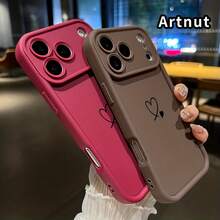 ファッショナブルなデザインのライン入りハート柄クリエイティブなマット仕上げの携帯電話ケース。17/17/16/15/14/13/12/11 Proシリーズの機種に対応。クリスマスや新年に友人、親戚、パートナーへの誕生日プレゼントやビジネスギフトに最適です。金剛砂-黒/白/茶色-ライン入りハート（黒背景、白背景、茶背景）439TC XU97 - 黒 - チェックする 4