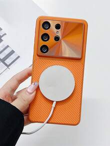 Funda de teléfono de fibra de carbono con lente Aurora magnética de lujo, compatible con Samsung S26 Ultra, S25, S24 Ultra, S23 Ultra, protección de cámara a prueba de golpes - Naranja - Ver 5
