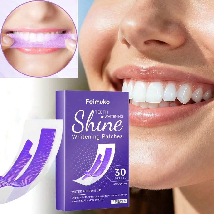 1盒/7片牙齿美白贴，深层清洁去除黄色污渍、咖啡渍、茶渍和其他顽固污渍，口腔护理牙贴 - 打條 - 查看 1