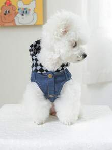 1 bộ quần áo cho thú cưng, áo khoác cho chó mùa xuân/hè hàng mới về, trang phục cho chó nhỏ - họa tiết kẻ caro ngôi sao - màu đen - màu đen - Xem 3