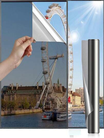 Fensterfolie Sichtschutzfolie für Glasfenster, blendfreie reflektierende Folie, Spiegelfolie, wärmeregulierend, Fensterfolie für Zuhause, UV-blockierend, milchige Folie