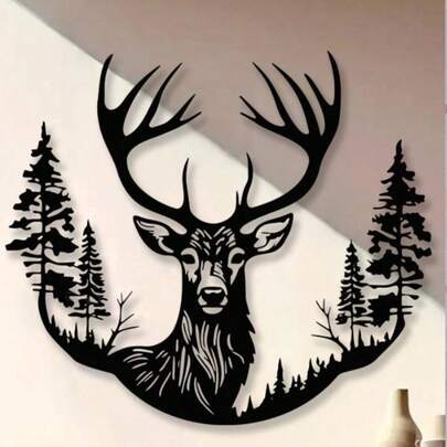 1件金属森林鹿壁挂艺术品，雕塑墙饰，金属鹿装饰，定制金属鹿标牌，雕塑墙饰，猎鹿人礼物，狩猎标牌，金属家具装饰标牌，户外装饰，酒店装饰