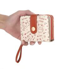High Quality Cartoon Cat Zipper Wallet, Short Style Snap Closure Women Purse - Orange - View 5