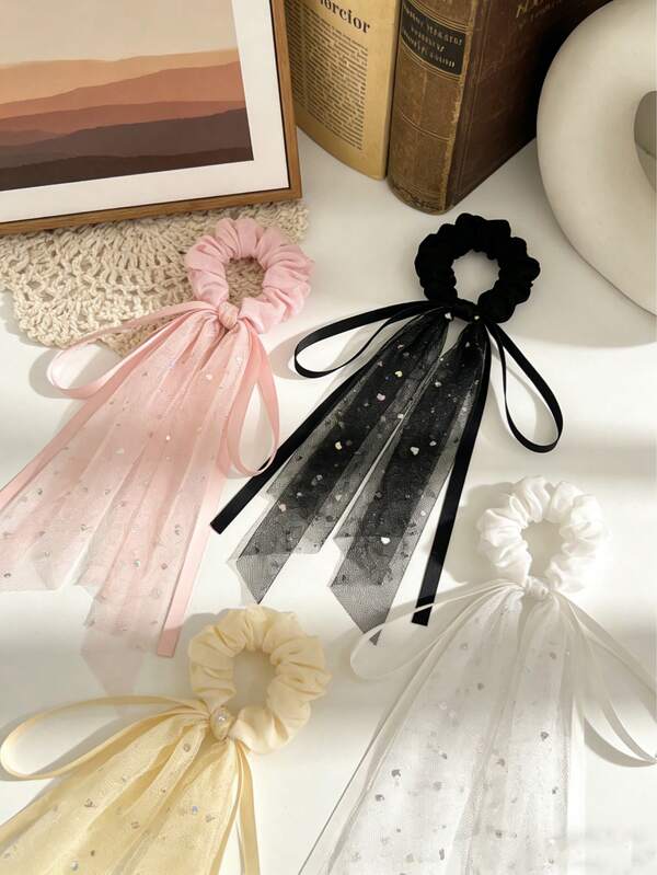 4件套女孩蝴蝶结网纱发圈，婚礼新娘节日派对发饰