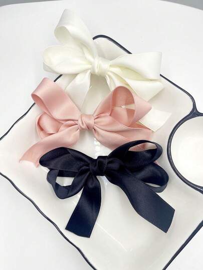 3pcs Cute Bow Hair Clips - Beige, Pink And Black Fabric Hair Accessories, Ideal For Casual Vacation Wear, Perfect Hair Clips And Hair Decorations