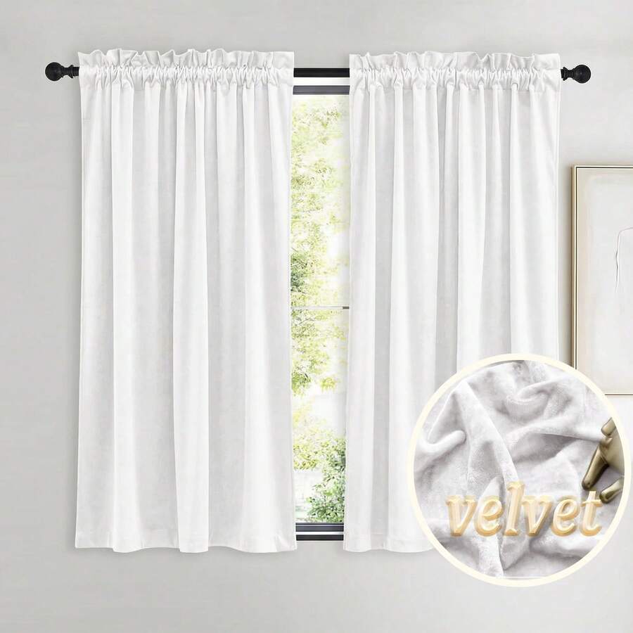 Bộ 2 rèm cửa nhỏ bằng nhung trắng cao cấp kiểu Châu Âu COSENNATUR, thiết kế có khe luồn thanh treo, cản sáng tốt, cách âm, cách nhiệt, vải mềm mại, co giãn, bền, có thể giặt, phù hợp cho phòng ngủ, phòng khách, phòng ăn, nhà bếp, văn phòng, tủ quần áo, định lượng 220gsm, thích hợp cho Halloween. - trắng - Xem 1