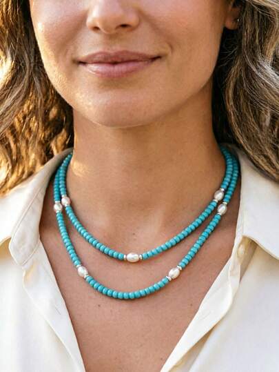 diffone Boho Double Layer 4mm Beads Women Necklace For Female Engant Choker Jewelry