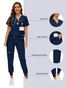 Surgical Uniforms Woman Scrub Set Nurse Beauty Salon Workwear Clinical Scrubs Top Pants Sets Spa Doctor Nursing Clinical Suit - màu nâu - Xem 1