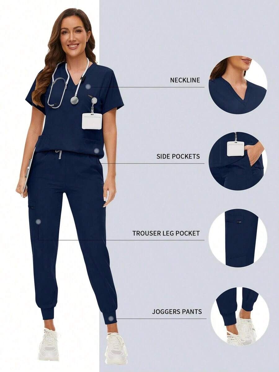 Surgical Uniforms Woman Scrub Set Nurse Beauty Salon Workwear Clinical Scrubs Top Pants Sets Spa Doctor Nursing Clinical Suit - màu nâu - Xem 1