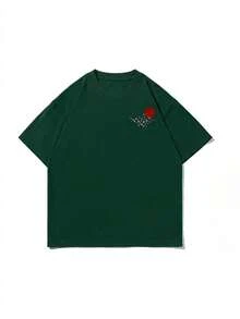 FRACTYR Herren Sommer Mode minimalistischer Streetstyle Japanischer Pflaumenblüten Muster Rundhals Kurzarm T-Shirt | Grundlegender Streetstyle vielseitiger Casual Top, Geschenk für Freund/Ehemann - Dunkelgrün - Übersicht 5