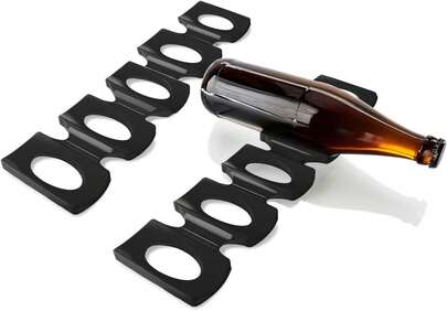 2 soportes para botellas de refrigerador - Soporte plegable de silicona para botellas, soporte para cerveza y vino, soporte para bebidas, soporte para latas de refresco, soporte apilable, soporte antideslizante para botellas para la cocina (negro)