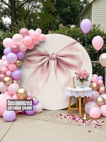 Customizable Round Photo Backdrop, Decorated With Elegant Pink Satin Ribbon And Bow - Ideal For Decorating Wedding Arches, Entryways And Gardens. Perfect For Weddings, Birthdays, Valentine's Day, New Year And Spring Celebrations, With 2D Flat Design. - Multicolor 03 - View 6