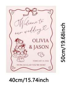 Cartel de bienvenida personalizado con diseño de pastel rojo y corazón, de pie duradero, tema romántico adecuado para bodas, recepciones, celebraciones, Día de San Valentín, ceremonias de graduación - Multicolor - Ver 7
