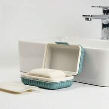 1pc Travel Soap Dish, Square Soap Box For Home, Wall-Mounted Bathroom Thick Soap Holder With Cover - 1pc - View 4