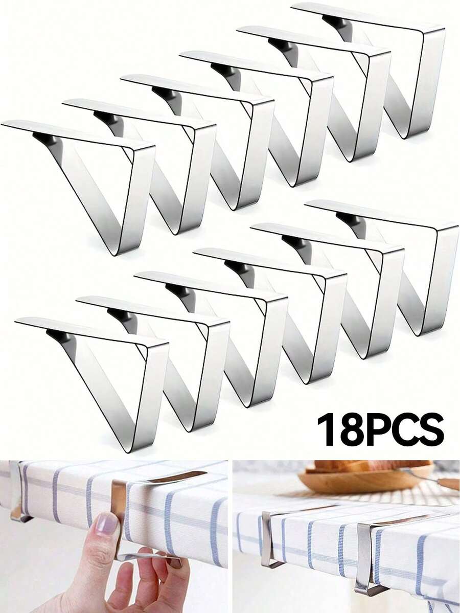 18pcs Stainless Steel Rust-Resistant Tablecloth Clips, Suitable For Home, Restaurant, Picnic, Party Dining Table