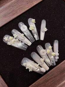 1 khuôn silicon trong suốt khắc 3D hình hoa linh lan, hoa mẫu đơn để trang trí móng tay. - Trong sáng - Xem 9