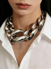 1 pieza Joyería europea y americana de comercio transfronterizo, llamativo collar de cadena gruesa de metal geométrico punk de una sola capa - Collar de cadena grande - Ver 4