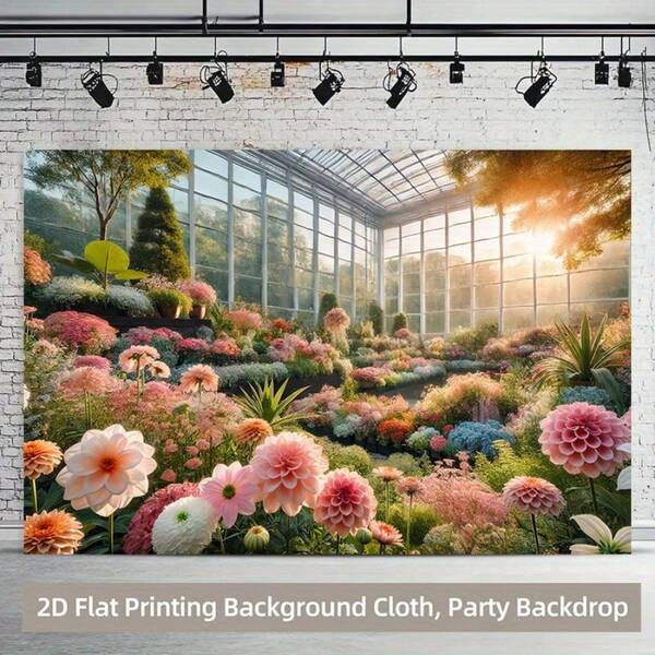 1 Piece Of 2D Background Cloth, Warm Sunlight Shining On Green Plants, Flowers, Greenhouse World Polyester Background Cloth - Durable And Washable Wall Banner, Room Photography Background, Photo Background, Celebration Decoration. Various Styles And Sizes Are Available For Selection.