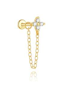 SereneSpark 1件925纯银几何元素立方氧化锆耳钉，平底耳骨耳廓穿孔耳钉，精致首饰，适合女性日常佩戴、派对和婚礼等场合。 - 金色 - 查看 42