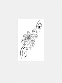 1pc Fashionable Washable Realistic Lily Flower Tattoo Sticker, Waterproof Long-Lasting Fake Side Waist Starry Vine Tattoo Sticker, Suitable For People - Black - View 2