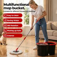 360° Spin Mop And Bucket Set With 3 Refill Heads - Stainless Steel, 61" Adjustable Handle, Self-Wringing Mop - Best Mopping System For Hardwood & Tile Floors,Separate Dirty Water System - TB-02 - 查看 10