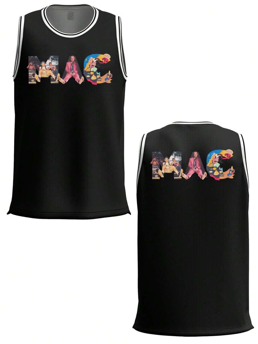 Men's & Women's Black Sleeveless Tank Top With Graphic Print, Casual Regular Fit Round Neck Shirt For Festival Outfits - 黑色背心 - 查看 1