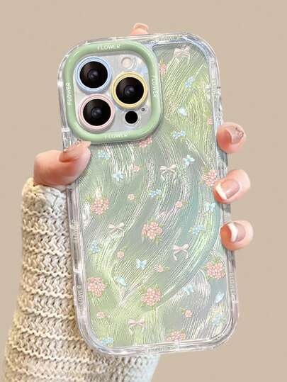 1 pieza Funda protectora de teléfono minimalista con diseño de flor, pluma y concha crema, cobertura completa anti-caídas, adecuada para iPhone11/12/13/14/15/16/17/PROMAX