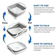 Collapsible Wash Basin 9L, Foldable Dish Tub With Drain Plug, Portable Collapsible Dish Basin, Camping Sink For Washing Dishes, Laundry & Kitchen Use,Gray - Grey - View 7