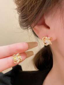 1 par de pendientes cuadrados de diseño geométrico con cristales, de alta gama y versátiles, adecuados para el uso diario y vacacional de las mujeres - geometría - Ver 1