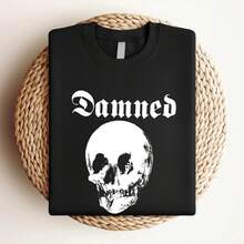 Camiseta de mujer con estampado de la banda The Damned, calavera, de algodón pesado negro, talla XXXL, con mangas largas o cortas - Negro - Ver 3