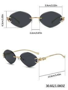 1 pieza Gafas sin marco de moda para mujer, gafas decorativas con montura ovalada, accesorio clásico y versátil para uso diario, sesiones de fotos, regalo - Negro - Ver 3