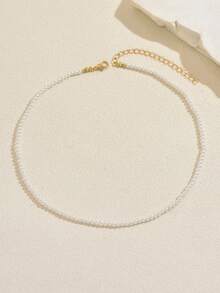 1件简约奢华度假风迷你珠子仿珍珠几何项链，百搭女士日常佩戴、派对、通勤、宴会、旅行、拍照、购物、约会等场合皆宜 - 白色 - 查看 5