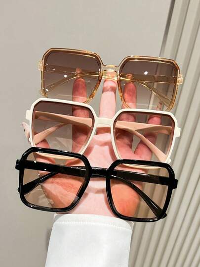 Women's Retro Large Frame Square Plastic Decorative , Classic Style, Suitable For Outdoor Travel, Beach Vacation, Family Outing, Fashionable Accessory For Summer