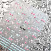 3/2Pcs 3D Cherry Bow Nail Stickers, Summer Fresh Mint Cherry Bow French Nail Art Design, Y2K Cute And Sweet Nail Decoration Self-Adhesive Paper, DIY Nail Salon Nail Supplies - Multicolor - View 10