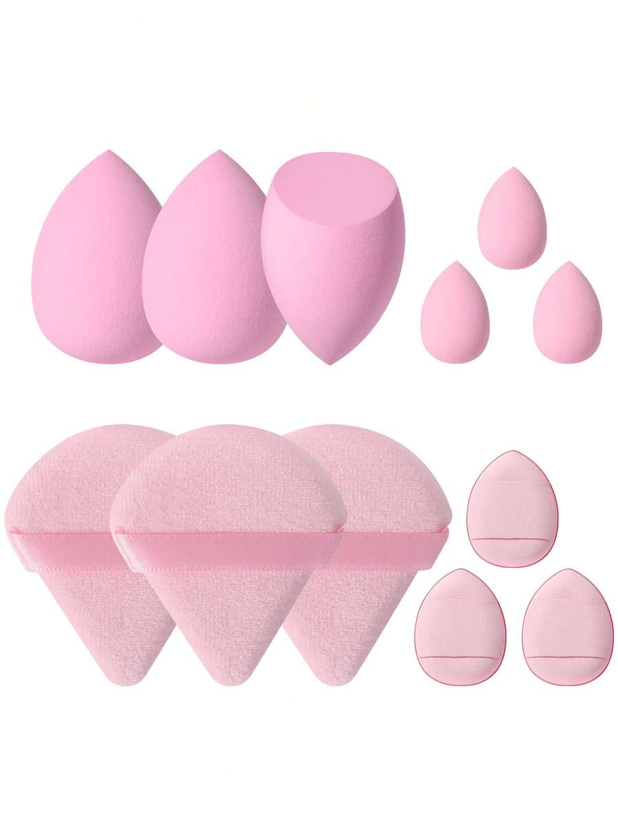 12PCS Makeup Tools Set Including:3PCS Makeup Sponges+3PCS Mini Makeup Sponges+3PCS Triangle Powder Puffs+3PCS Mini Air Cushion Powder Puffs - Pink - View 1