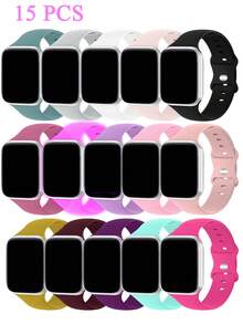 15 Stücke/Set oder 1 Stück/Set kompatibel mit Apple Watch Armband kompatibel mit Bändern 38mm 40mm 41mm 42mm 44mm 45mm 46mm 49mm, weiches Silikon Sport Ersatzarmband kompatibel mit SE Serie 11 10 9 8 7 6 5 4 3 2 1 Ultra - 38/40/41(M) - Übersicht 33
