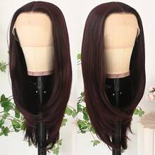 13x4 Layered Brown Wigs Light Brown Lace Front Wigs HD Lace Frontal Wigs Short Curly Lace Front Wig Pre Plucked Glueless Layered Wig Breathable Cap Easy Install Wig Free Part Heat Resistant Fiber Wig For Women Girls Halloween Christmas Party Vacation Daily Used 22 Inch - 酒紅色 - 查看 3