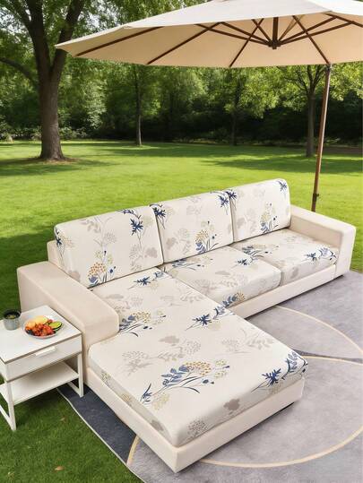 1件装户外沙发座垫套，牛奶丝面料，防滑弹力带，装饰印花图案，用途广泛，适用于沙发、户外、宠物，四季皆宜，适合1/2/3/4人座沙发。