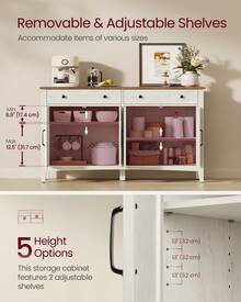 VASAGLE LIRY Collection - Buffet Cabinet, Coffee Bar Cabinet With 2 Drawers, Adjustable Shelves, Sideboard Storage With Cable Holes, Drawer Dividers - White - View 2
