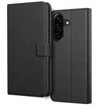 适用于三星 Galaxy A36 A35 5G 的黑色 PU 皮革钱包式翻盖保护套，带支架和卡槽 - 黑色 - 查看 2