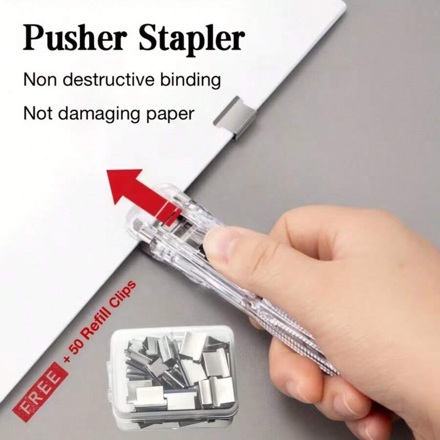 1pc Transparent Clip Storage Box + 50pcs Clips; Suitable For Organizing Documents, Student Exam Papers, Snack Packaging And Stationery; Part Of Creative Stationery Series; Office Desk Accessory; Essential For Keeping Tidy; Back To School Gift; Stationery; Office Supplies