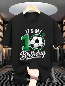 Boys' 10th Birthday Soccer Celebration T-Shirt - Soft Comfortable, Comfortable Short Sleeve Top - Perfect Gift, 10 Years Old, T-Shirt, Best Gift - màu đen - Xem 2