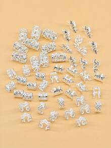 50pcs Alloy Hair Accessories Mix Set, Fantasy Hair Decor, Hair Ties & Clips Suitable For Fantasy Hair Jewelry Decoration - Silver - View 2