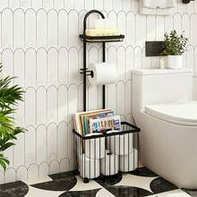 Black Bathroom Tissue Paper Holder, Magazine & Tablet Storage Rack - Black - View 3