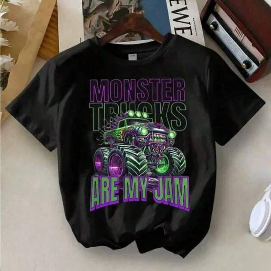 Casual Cotton T-Shirt Unisex, Boys Summer Outfits Tween Summer Clothes, Family Matching Outfit, Tween Girls Clothing Cute Boy's Summer Top - MONSTER TRUCK JAM Cartoon Print Short Sleeve Crew Neck T-Shirt - Casual Outing Tee Gift Teen Girls T-Shirts Young Boys Shirts School Girl Outfit Baby Tee Kids Clothes Girls Matching Family Outfits Christmas Gift For Boys & GirlsBoys' T-Shirts Girls' T-Shirts Girls' Gifts Teenage Girls' Clothing Boys' Clothing Gifts For Teenage Boys Fresh Girlish Style T-Shirts Girls' Tops Girls' T-Shirts Girls' Clothing Boys' Clothing Girls' Clothing Children's New Year Gifts Girls Clothes, Adult And Children's Sizes Gift For Kids, Friends And Family - màu đen - Xem 1