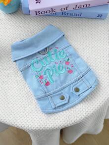 PETCIRCLE 1 pieza Ropa para mascotas, Chaqueta para perro, Transpirable Nuevo Diseño de Verano, Chaqueta para perro pequeño con patrón bordado - Chaqueta con forma de corazón - Azul - Ver 7