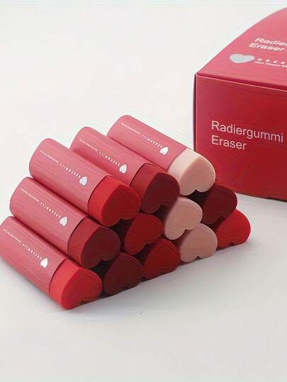 1pc/4pcs/8pcs Red Heart Gradient Color Eraser, No Residue PVC Pencil Topper, Non-Marking Trace-Free For Drawing And Writing For Perfect Gift For Valentine's Day And Christmas, School Students Art Drawing